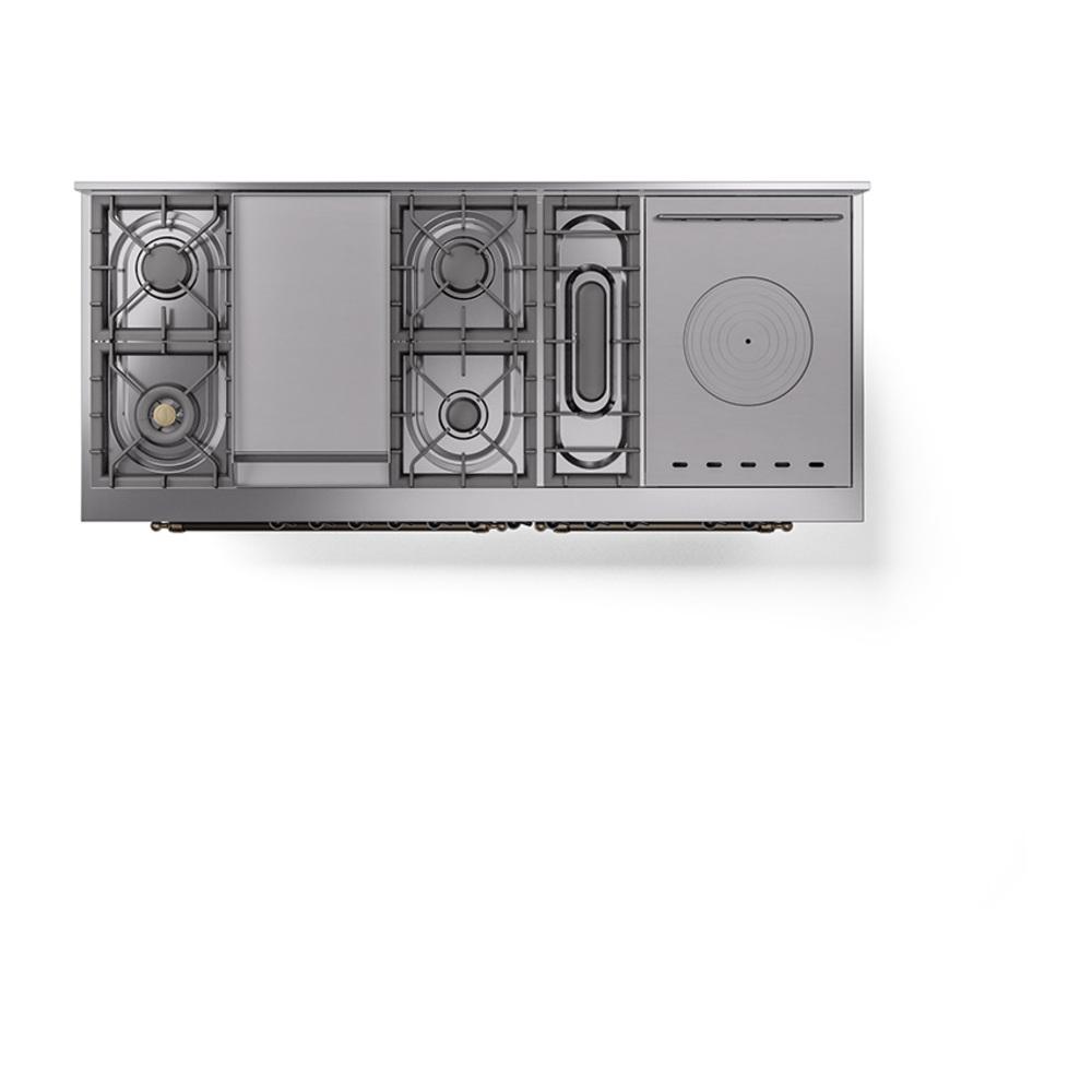 Ilve UN60FSNMPBGB Ilve Un60Fsnmpbgb Nostalgie Ii Noblesse 60" Dual Fuel Range (7 Sealed Burners + Griddle + French Top, Natural Gas, Triple Glass Door, Blue Grey, Burnished)
