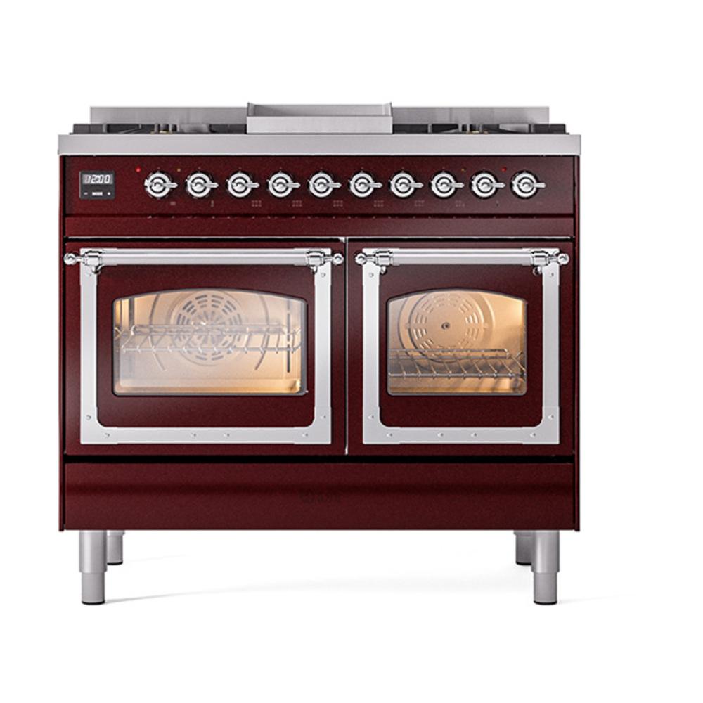 Ilve UND40FNMPBUCLP Ilve Und40Fnmpbuclp Nostalgie Ii Noblesse 40" Dual Fuel Range (Liquid Propane, Triple Glass Door, Burgundy, Chrome)