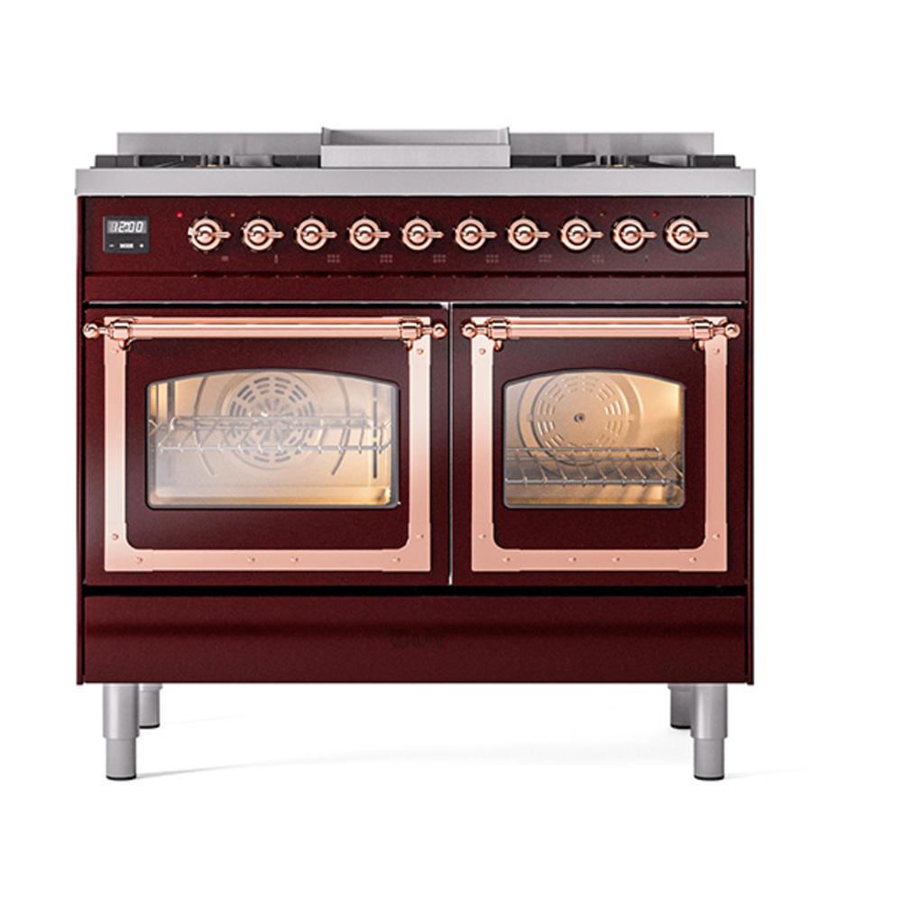 Ilve UND40FNMPBUPLP Ilve Und40Fnmpbuplp Nostalgie Ii Noblesse 40" Dual Fuel Range (Liquid Propane, Triple Glass Door, Burgundy, Copper)