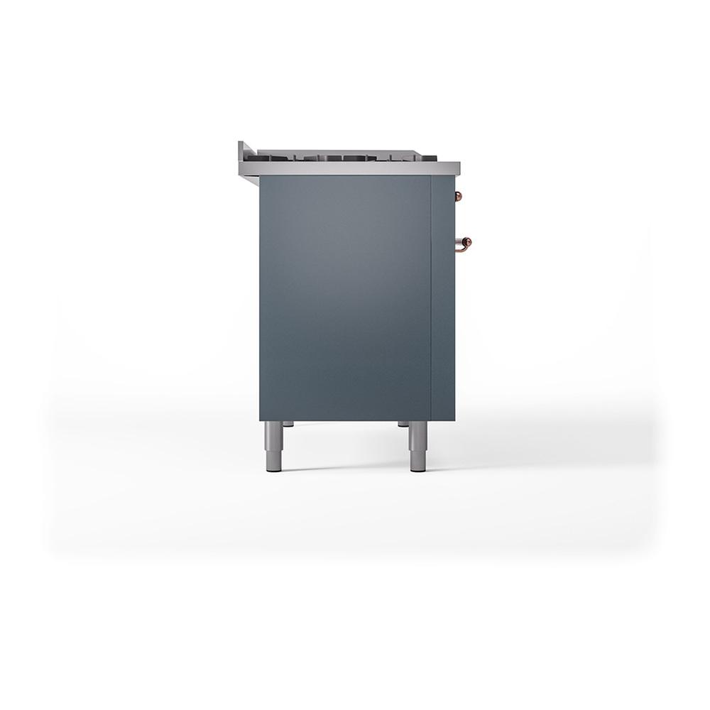Ilve UN48FQNMPBGPLP Ilve Un48Fqnmpbgplp Nostalgie Ii Noblesse 48" Dual Fuel Range (8 Sealed Burners + Griddle, Liquid Propane, Solid Door, Blue Grey, Copper)