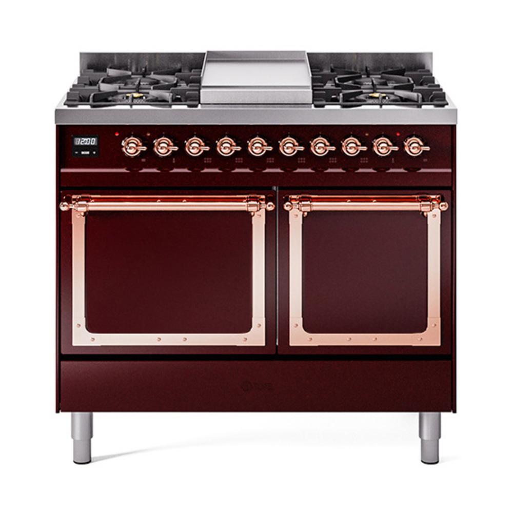 Ilve UND40FQNMPBUPLP Ilve Und40Fqnmpbuplp Nostalgie Ii Noblesse 40" Dual Fuel Range (Liquid Propane, Solid Door, Burgundy, Copper)