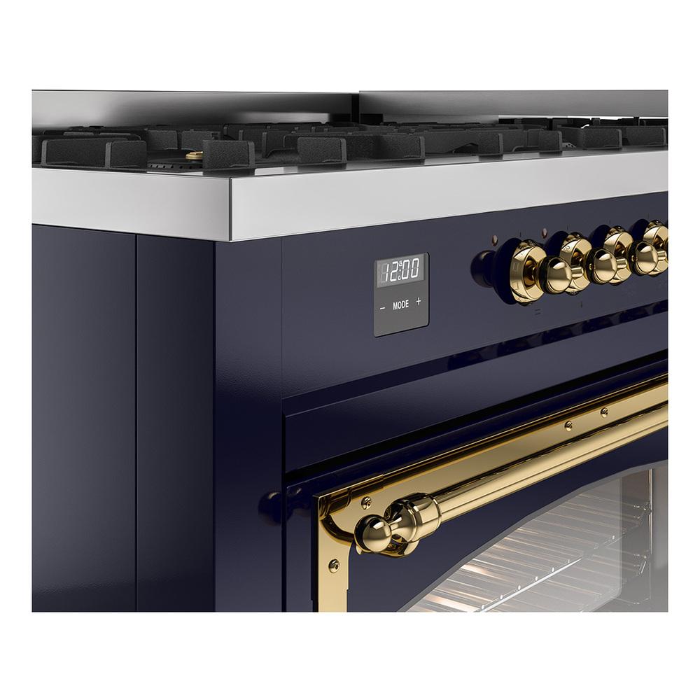 Ilve UN60FNMPMBG Ilve Un60Fnmpmbg Nostalgie Ii Noblesse 60" Dual Fuel Range (9 Sealed Burners + Griddle, Natural Gas, Triple Glass Door, Midnight Blue, Brass)