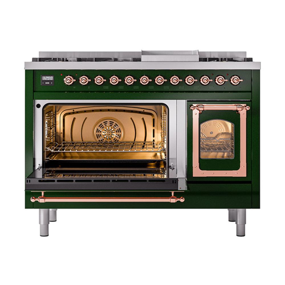 Ilve UN48FNMPEGP Ilve Un48Fnmpegp Nostalgie Ii Noblesse 48" Dual Fuel Range (8 Sealed Burners + Griddle, Natural Gas, Triple Glass Door, Emerald Green, Copper)
