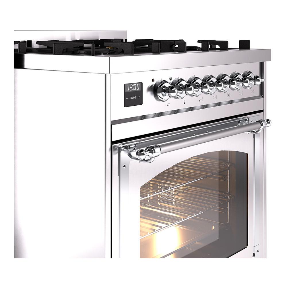 Ilve UN30NMPSSCLP Ilve Un30Nmpssclp Nostalgie Ii Noblesse 30" Dual Fuel Range (Liquid Propane, Triple Glass Door, Stainless Steel, Chrome)