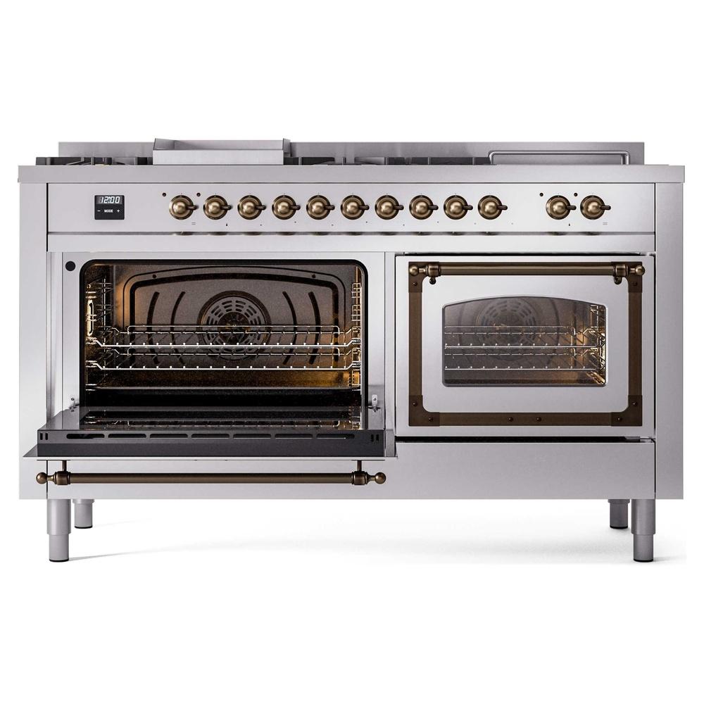 Ilve UN60FSNMPSSBLP Ilve Un60Fsnmpssblp Nostalgie Ii Noblesse 60" Dual Fuel Range (7 Sealed Burners + Griddle + French Top, Liquid Propane, Triple Glass Door, Stainless Steel, Burnished)