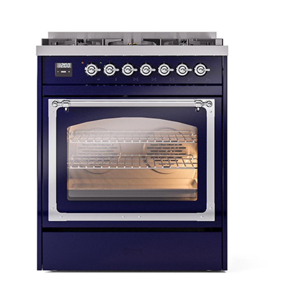 Ilve UN30NMPMBCLP Ilve Un30Nmpmbclp Nostalgie Ii Noblesse 30" Dual Fuel Range (Liquid Propane, Triple Glass Door, Midnight Blue, Chrome)
