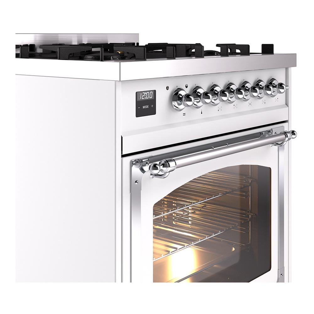 Ilve UN30NMPWHCLP Ilve Un30Nmpwhclp Nostalgie Ii Noblesse 30" Dual Fuel Range (Liquid Propane, Triple Glass Door, White, Chrome)