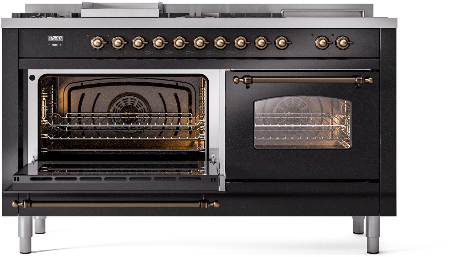 Ilve UP60FSNMPBKB Nostalgie Ii 60 Inch Dual Fuel Natural Gas Freestanding Range In Glossy Black With Bronze Trim