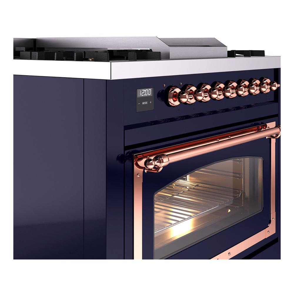 Ilve UN36FNMPMBPLP Ilve Un36Fnmpmbplp Nostalgie Ii Noblesse 36" Dual Fuel Range (Liquid Propane, Triple Glass Door, Midnight Blue, Copper)