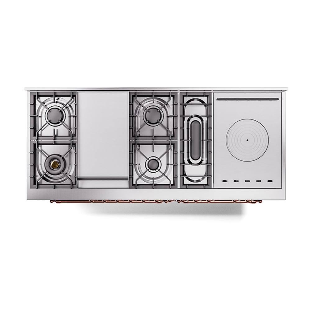 Ilve UN60FSNMPEGP Ilve Un60Fsnmpegp Nostalgie Ii Noblesse 60" Dual Fuel Range (7 Sealed Burners + Griddle + French Top, Natural Gas, Triple Glass Door, Emerald Green, Copper)