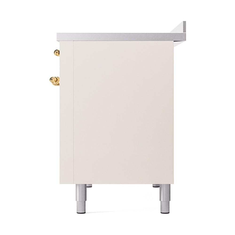 Ilve UNI486QNMPAWG Ilve Uni486Qnmpawg Nostalgie Ii Noblesse 48" Induction Range (Solid Door, Antique White, Brass)