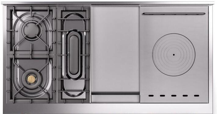 Ilve UP48FSQNMPWHG Nostalgie Ii 48 Inch Dual Fuel Natural Gas Freestanding Range In White With Brass Trim