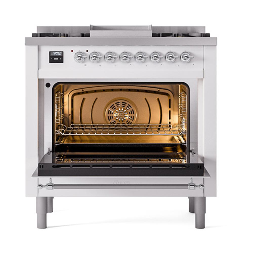 Ilve UN36FQNMPRACLP Ilve Un36Fqnmpraclp Nostalgie Ii Noblesse 36" Dual Fuel Range (Liquid Propane, Solid Door, Ral, Chrome)