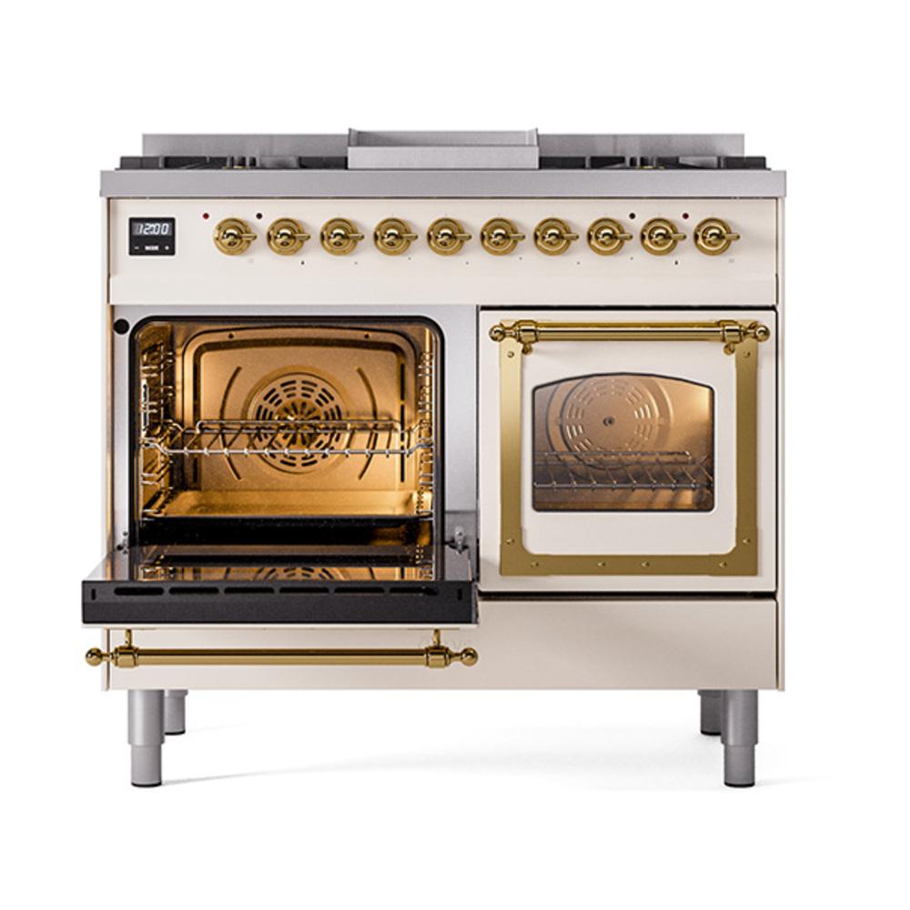 Ilve UND40FNMPAWG Ilve Und40Fnmpawg Nostalgie Ii Noblesse 40" Dual Fuel Range (Natural Gas, Triple Glass Door, Antique White, Brass)