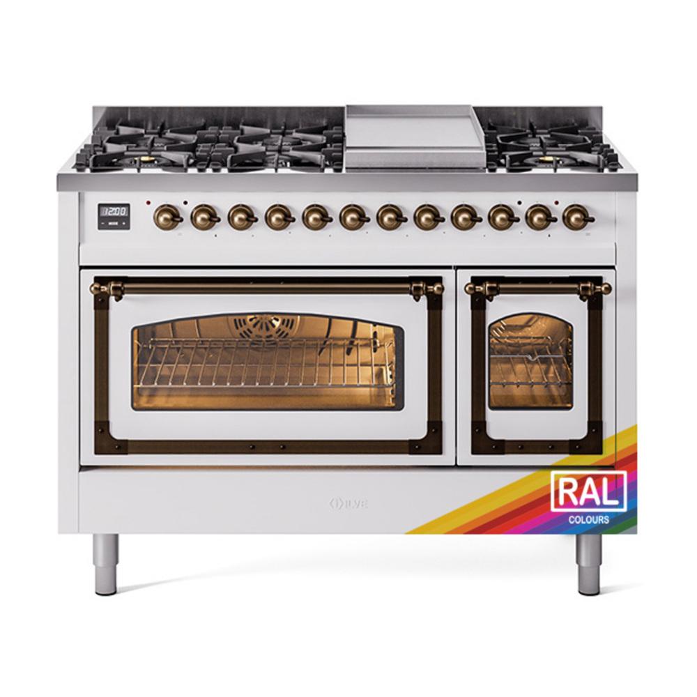 Ilve UN48FNMPRABLP Ilve Un48Fnmprablp Nostalgie Ii Noblesse 48" Dual Fuel Range (8 Sealed Burners + Griddle, Liquid Propane, Triple Glass Door, Ral, Burnished)