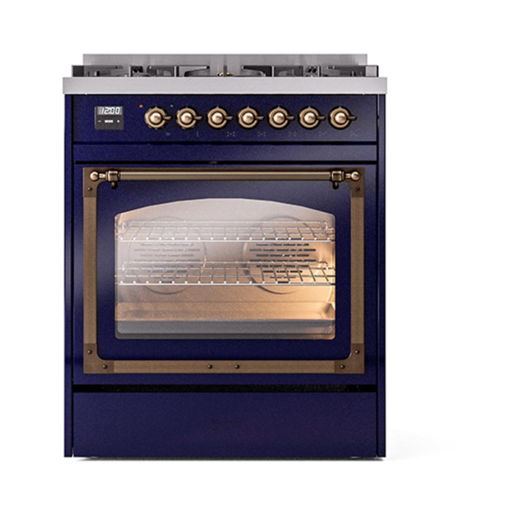 Ilve UN30NMPMBBLP Ilve Un30Nmpmbblp Nostalgie Ii Noblesse 30" Dual Fuel Range (Liquid Propane, Triple Glass Door, Midnight Blue, Burnished)