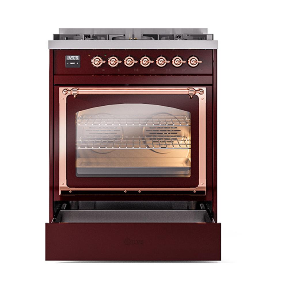 Ilve UN30NMPBUPLP Ilve Un30Nmpbuplp Nostalgie Ii Noblesse 30" Dual Fuel Range (Liquid Propane, Triple Glass Door, Burgundy, Copper)