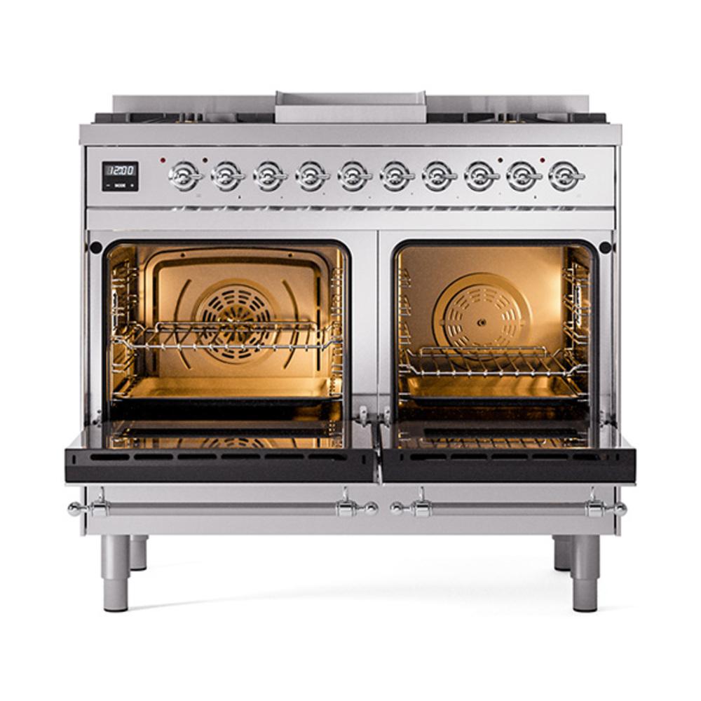 Ilve UND40FNMPSSC Ilve Und40Fnmpssc Nostalgie Ii Noblesse 40" Dual Fuel Range (Natural Gas, Triple Glass Door, Stainless Steel, Chrome)