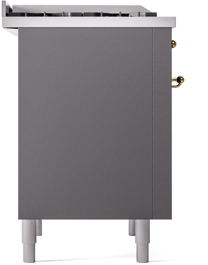 Ilve UP36FNMPMGG Nostalgie Ii 36 Inch Dual Fuel Natural Gas Freestanding Range In Matte Graphite With Brass Trim