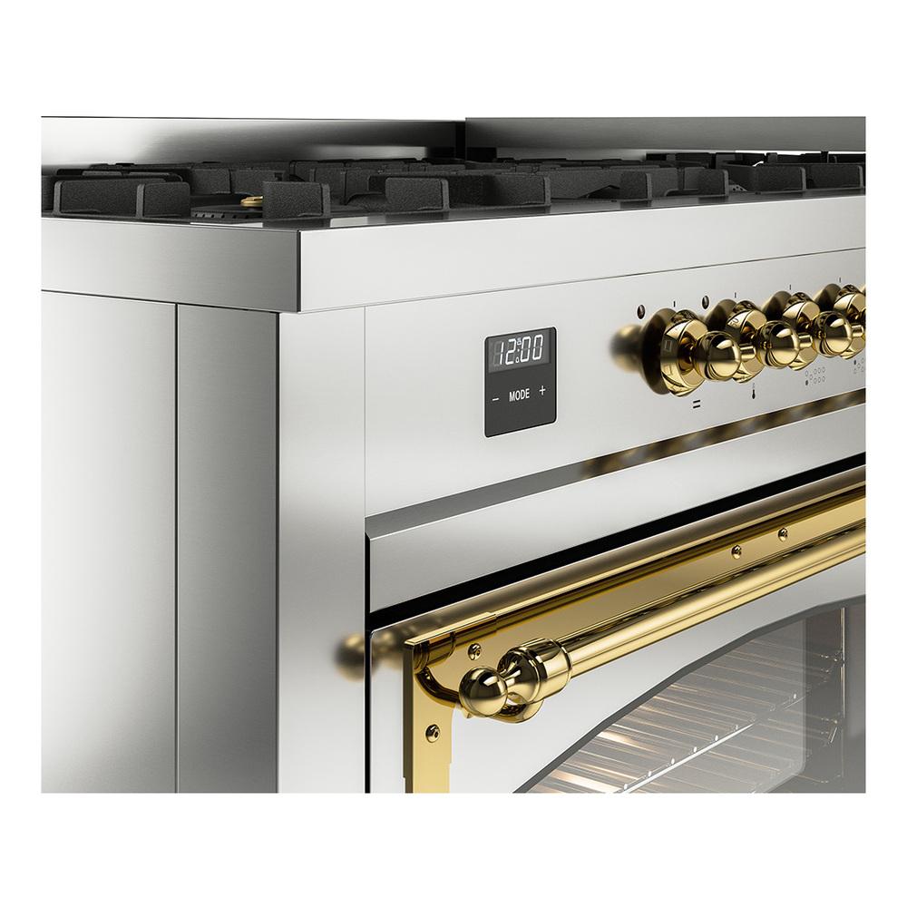 Ilve UN60FNMPSSGLP Ilve Un60Fnmpssglp Nostalgie Ii Noblesse 60" Dual Fuel Range (9 Sealed Burners + Griddle, Liquid Propane, Triple Glass Door, Stainless Steel, Brass)