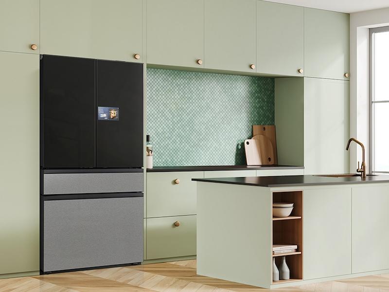 Samsung RF90F23BECR Bespoke 23 Cu. Ft. Counter Depth 4-Door French Door Refrigerator With Ai Home & Ai Vision Inside™ In Charcoal Glass And Stainless Steel