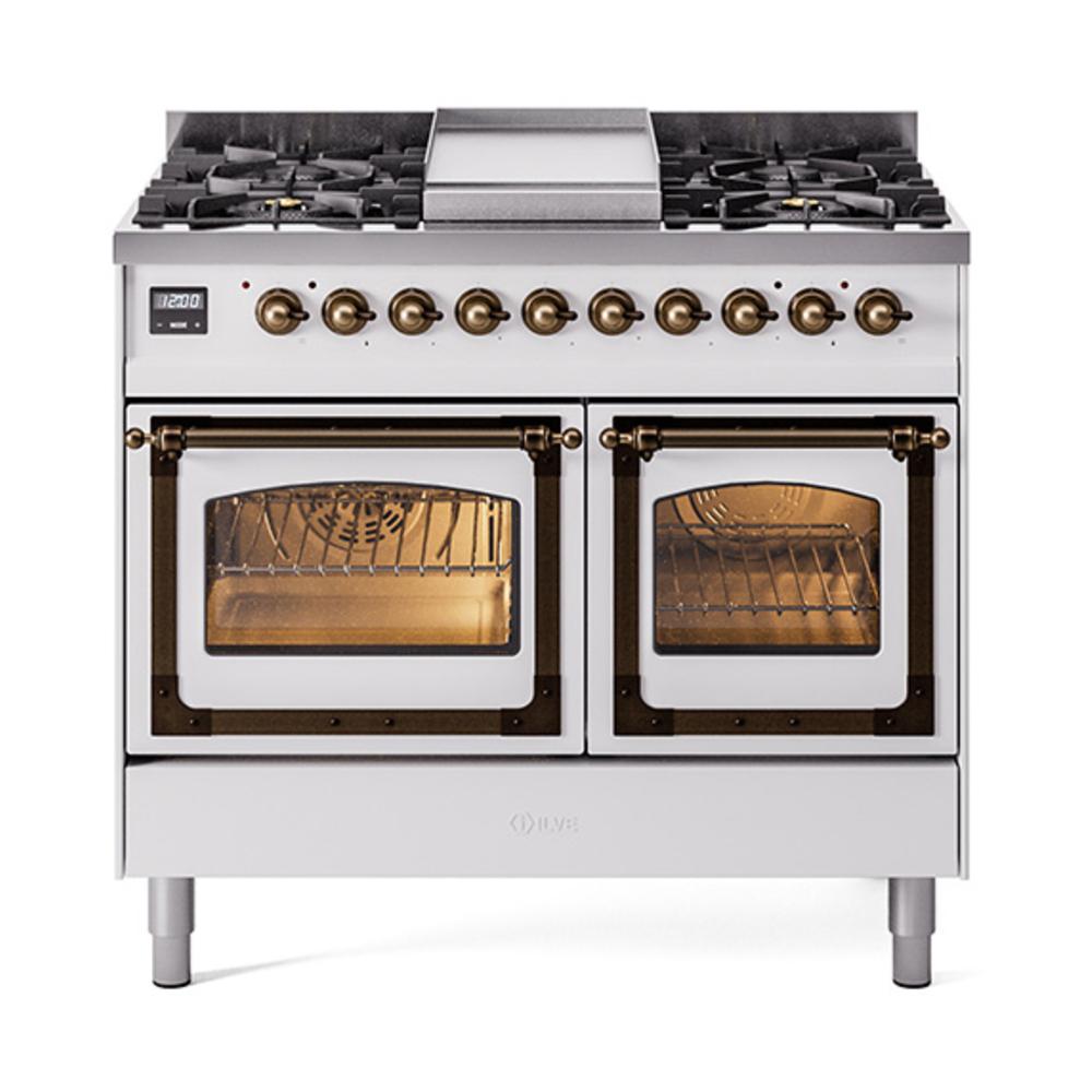 Ilve UND40FNMPWHB Ilve Und40Fnmpwhb Nostalgie Ii Noblesse 40" Dual Fuel Range (Natural Gas, Triple Glass Door, White, Burnished)