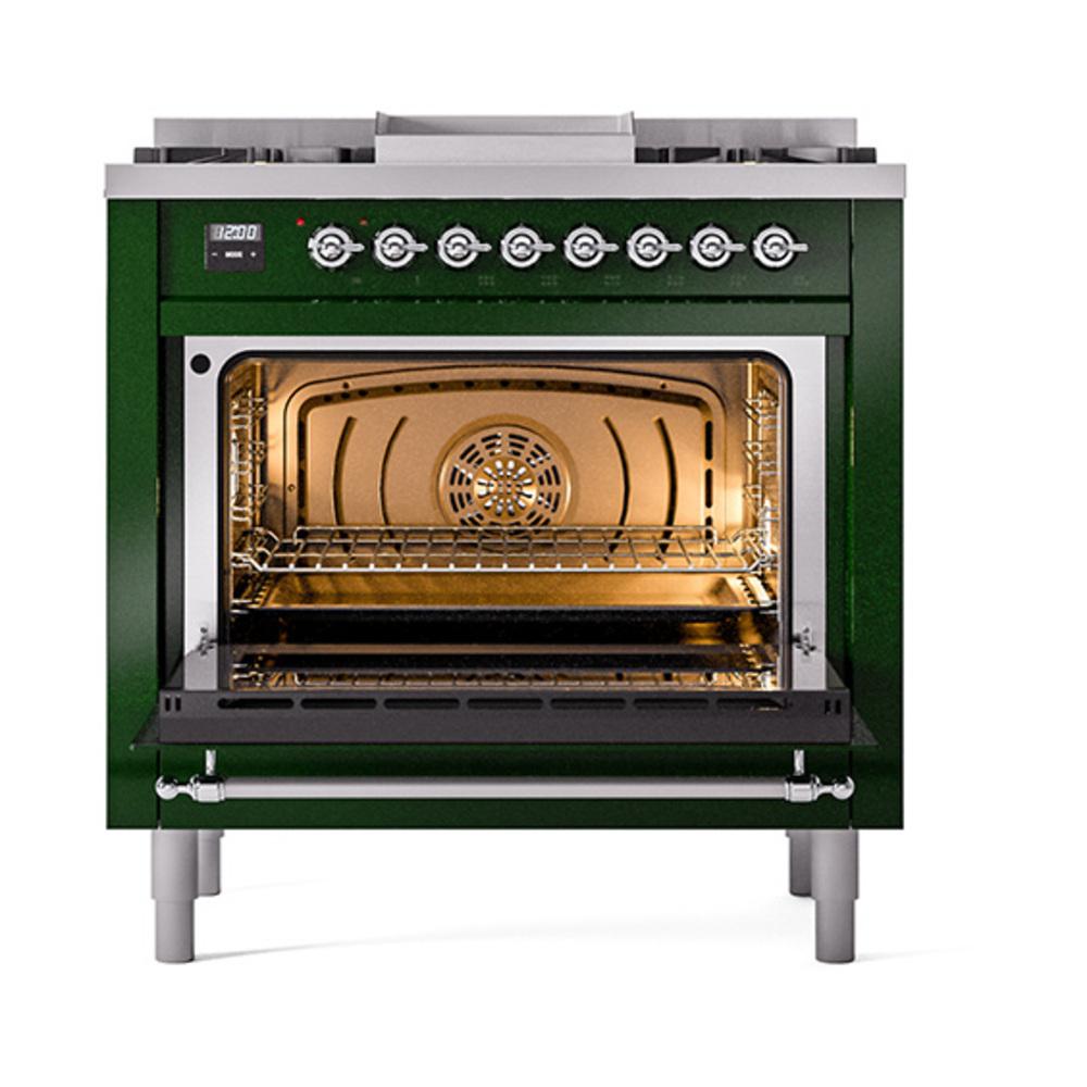 Ilve UN36FQNMPEGCLP Ilve Un36Fqnmpegclp Nostalgie Ii Noblesse 36" Dual Fuel Range (Liquid Propane, Solid Door, Emerald Green, Chrome)