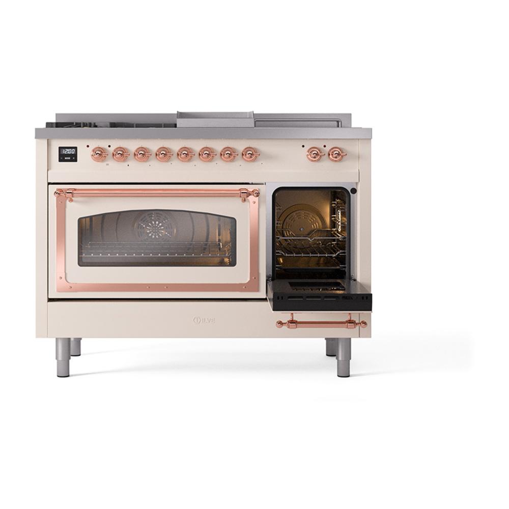 Ilve UN48FSNMPAWP Ilve Un48Fsnmpawp Nostalgie Ii Noblesse 48" Dual Fuel Range (5 Sealed Burners + Griddle + French Top, Natural Gas, Triple Glass Door, Antique White, Copper)