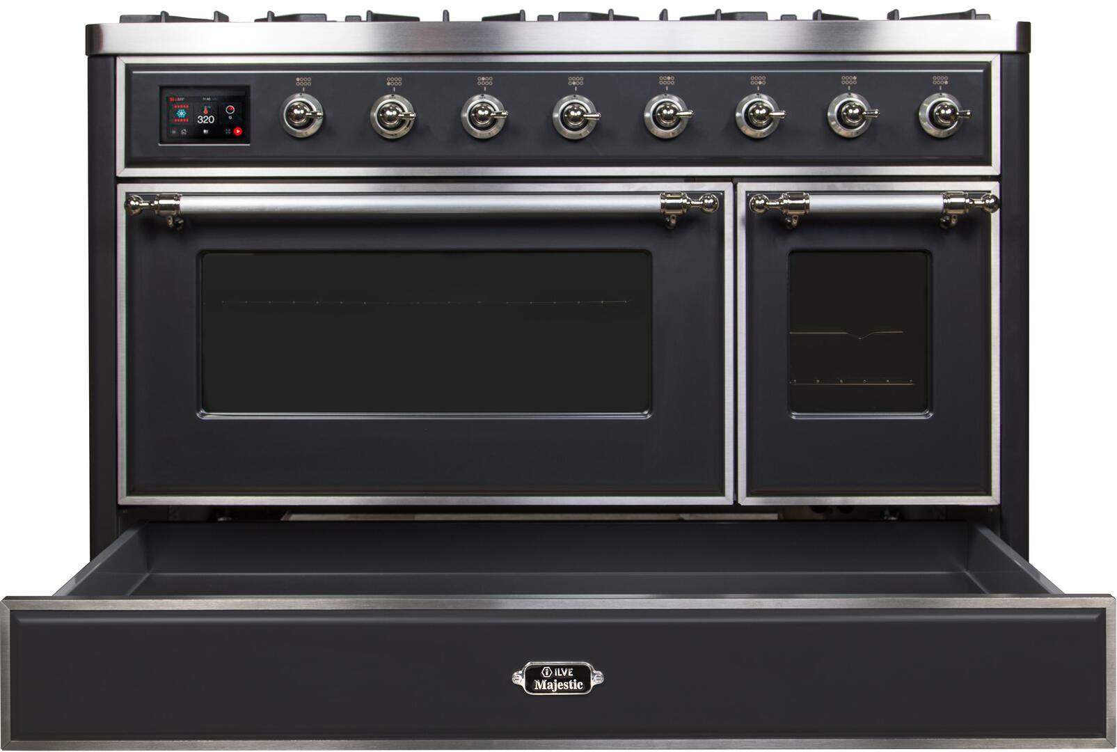 Ilve UM12FDNS3MGCLP Majestic Ii 48 Inch Dual Fuel Liquid Propane Freestanding Range In Matte Graphite With Chrome Trim
