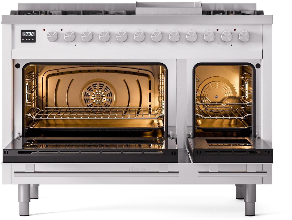 Ilve UP48FWMPWH Professional Plus Ii 48 Inch Dual Fuel Natural Gas Freestanding Range In White With Trim