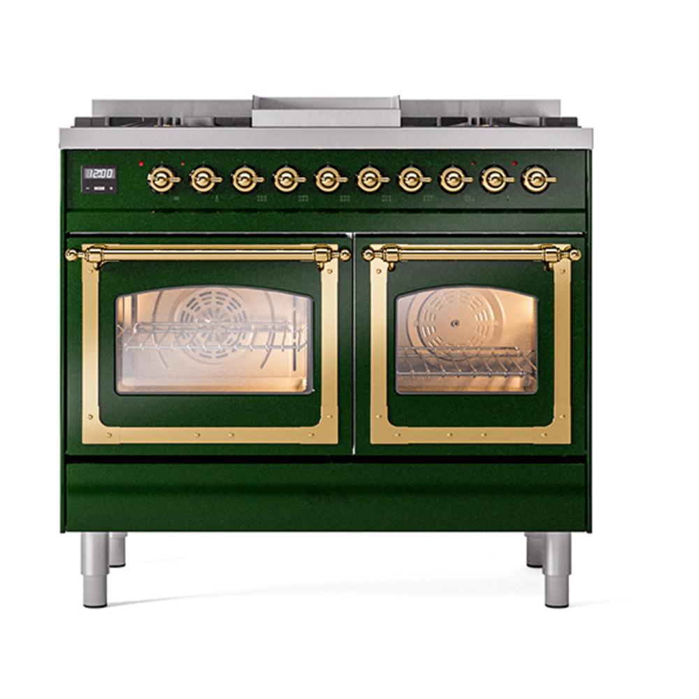 Ilve UND40FNMPEGGLP Ilve Und40Fnmpegglp Nostalgie Ii Noblesse 40" Dual Fuel Range (Liquid Propane, Triple Glass Door, Emerald Green, Brass)