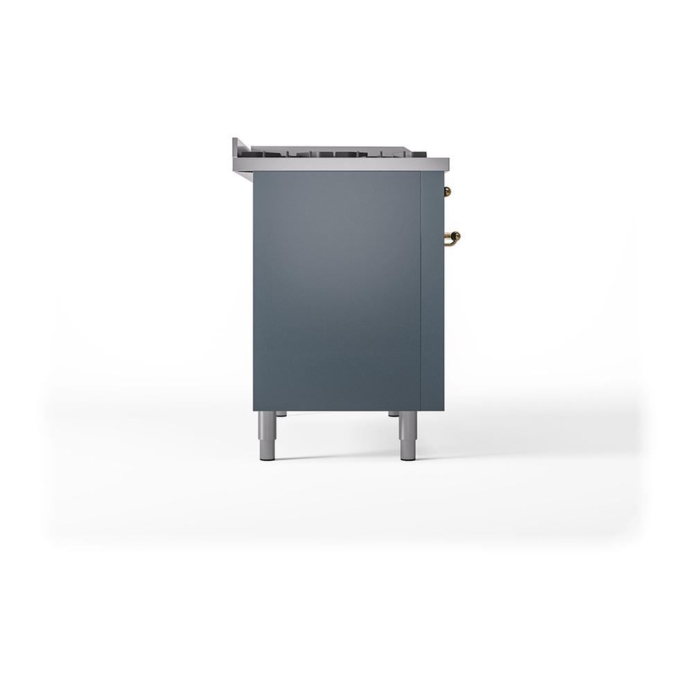 Ilve UN48FSQNMPBGGLP Ilve Un48Fsqnmpbgglp Nostalgie Ii Noblesse 48" Dual Fuel Range (5 Sealed Burners + Griddle + French Top, Liquid Propane, Solid Door, Blue Grey, Brass)
