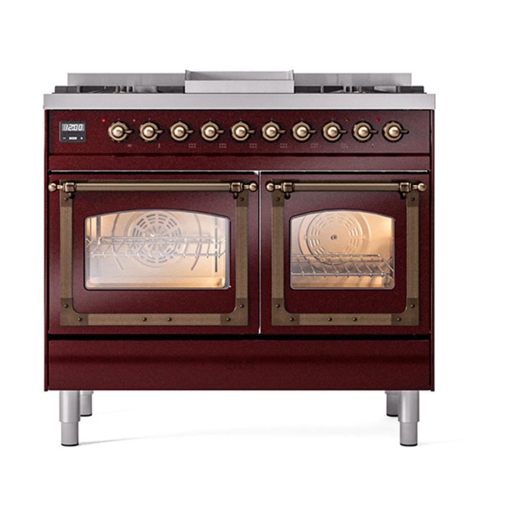 Ilve UND40FNMPBUB Ilve Und40Fnmpbub Nostalgie Ii Noblesse 40" Dual Fuel Range (Natural Gas, Triple Glass Door, Burgundy, Burnished)