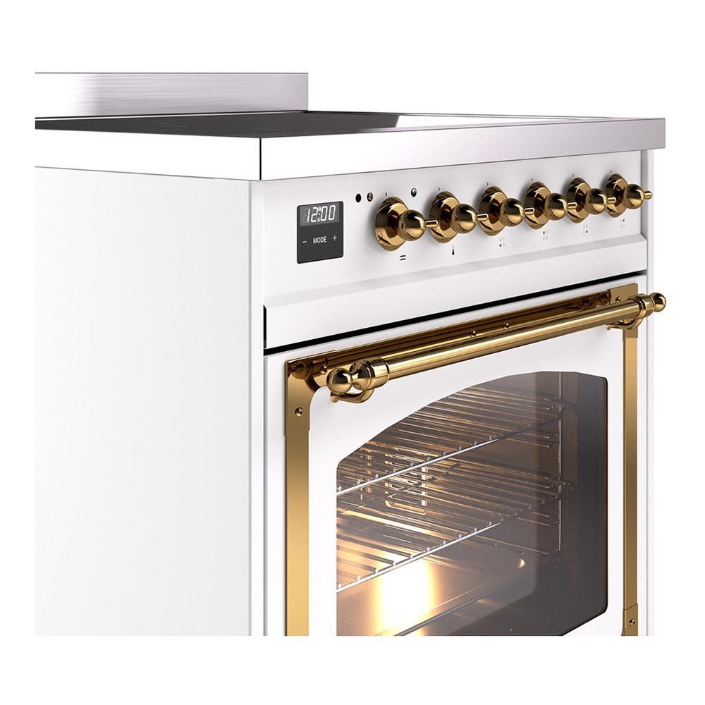 Ilve UNI304NMPWHG Ilve Uni304Nmpwhg Nostalgie Ii Noblesse 30" Induction Range (Triple Glass Door, White, Brass)