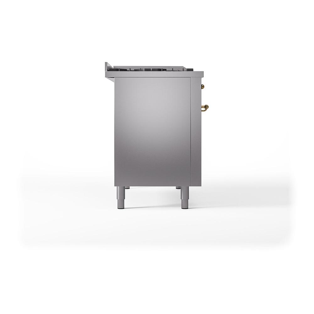 Ilve UN48FSQNMPSSG Ilve Un48Fsqnmpssg Nostalgie Ii Noblesse 48" Dual Fuel Range (5 Sealed Burners + Griddle + French Top, Natural Gas, Solid Door, Stainless Steel, Brass)