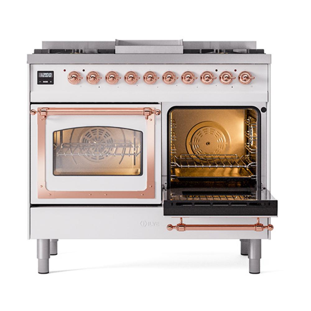 Ilve UND40FNMPWHPLP Ilve Und40Fnmpwhplp Nostalgie Ii Noblesse 40" Dual Fuel Range (Liquid Propane, Triple Glass Door, White, Copper)