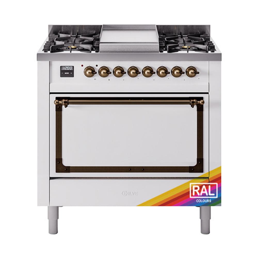 Ilve UN36FQNMPRABLP Ilve Un36Fqnmprablp Nostalgie Ii Noblesse 36" Dual Fuel Range (Liquid Propane, Solid Door, Ral, Burnished)