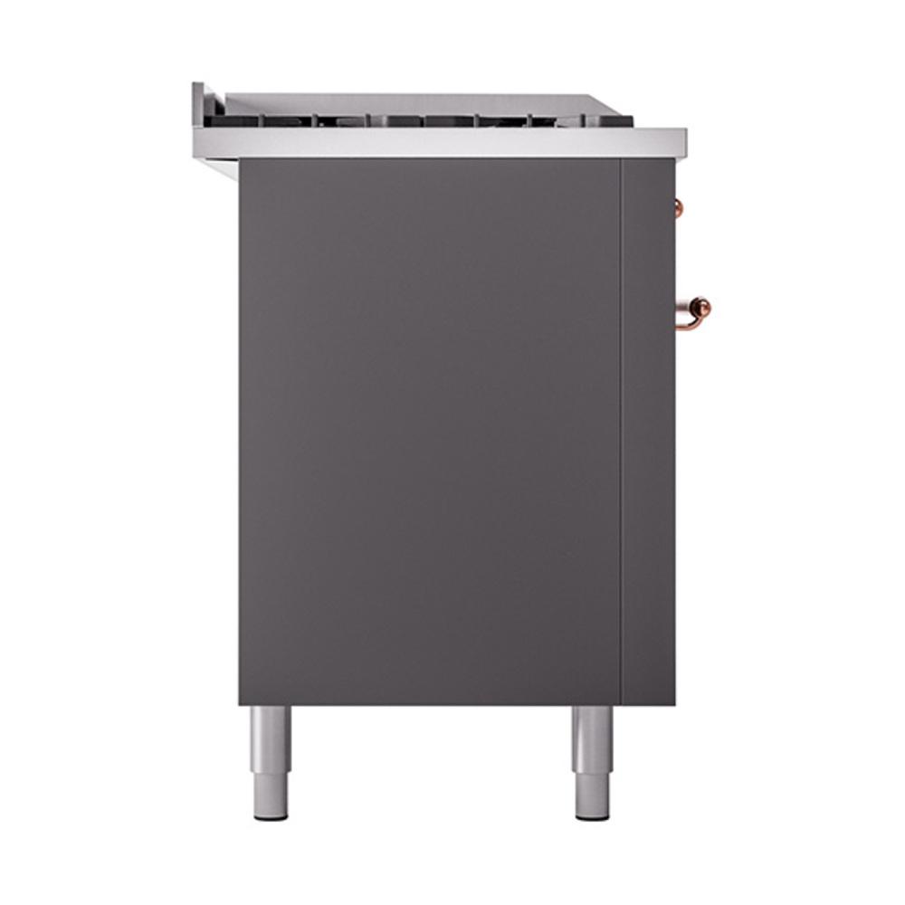 Ilve UN60FSQNMPMGP Ilve Un60Fsqnmpmgp Nostalgie Ii Noblesse 60" Dual Fuel Range (7 Sealed Burners + Griddle + French Top, Natural Gas, Solid Door, Graphite Matte, Copper)