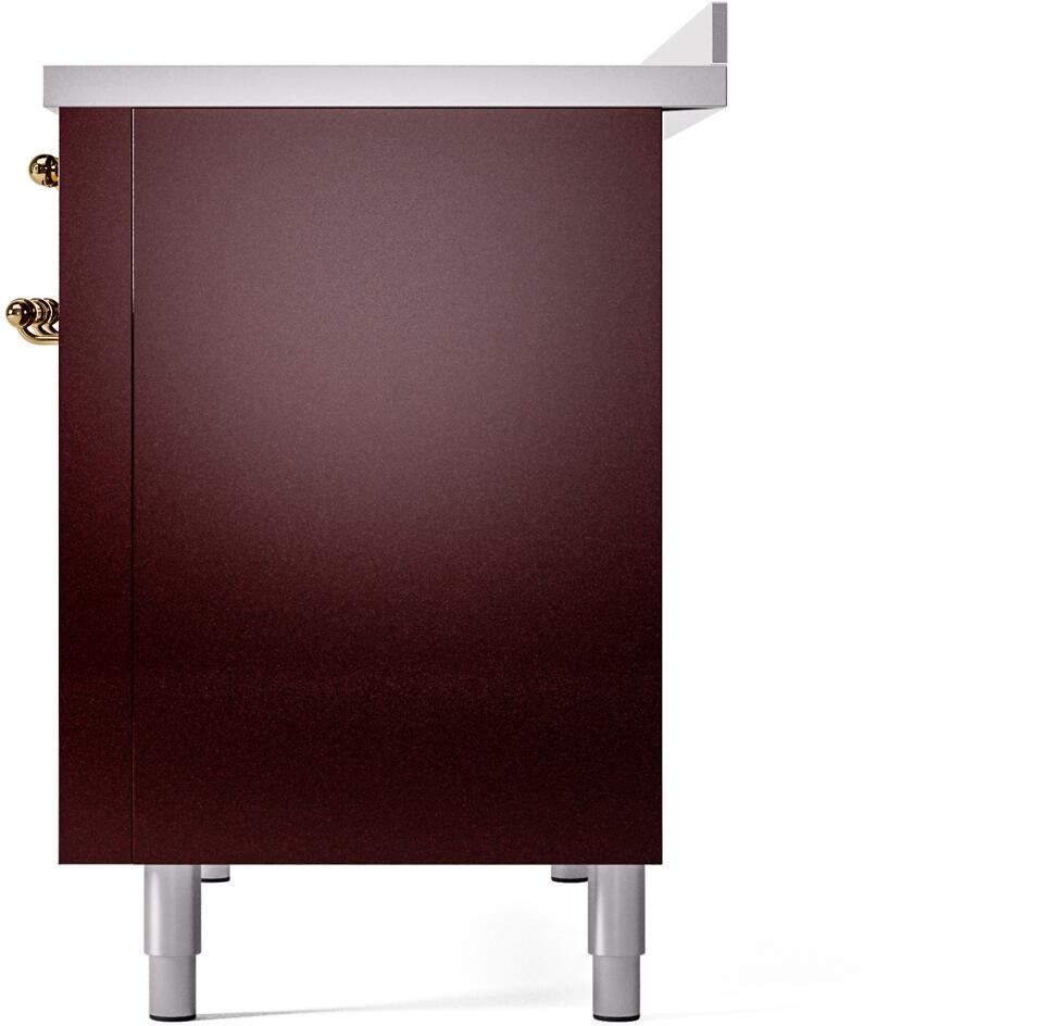 Ilve UPI486NMPBUG Nostalgie Ii 48 Inch Electric Freestanding Range In Burgundy With Brass Trim