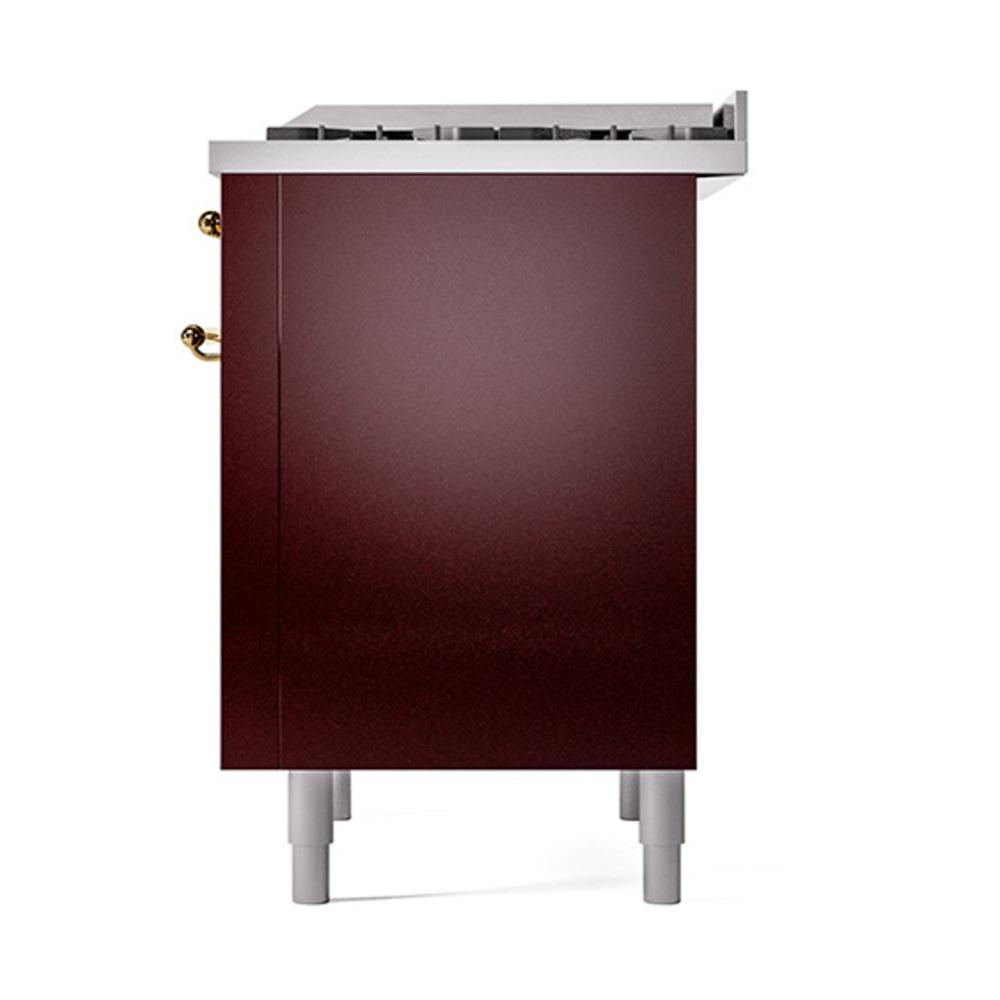 Ilve UN36FQNMPBUGLP Ilve Un36Fqnmpbuglp Nostalgie Ii Noblesse 36" Dual Fuel Range (Liquid Propane, Solid Door, Burgundy, Brass)