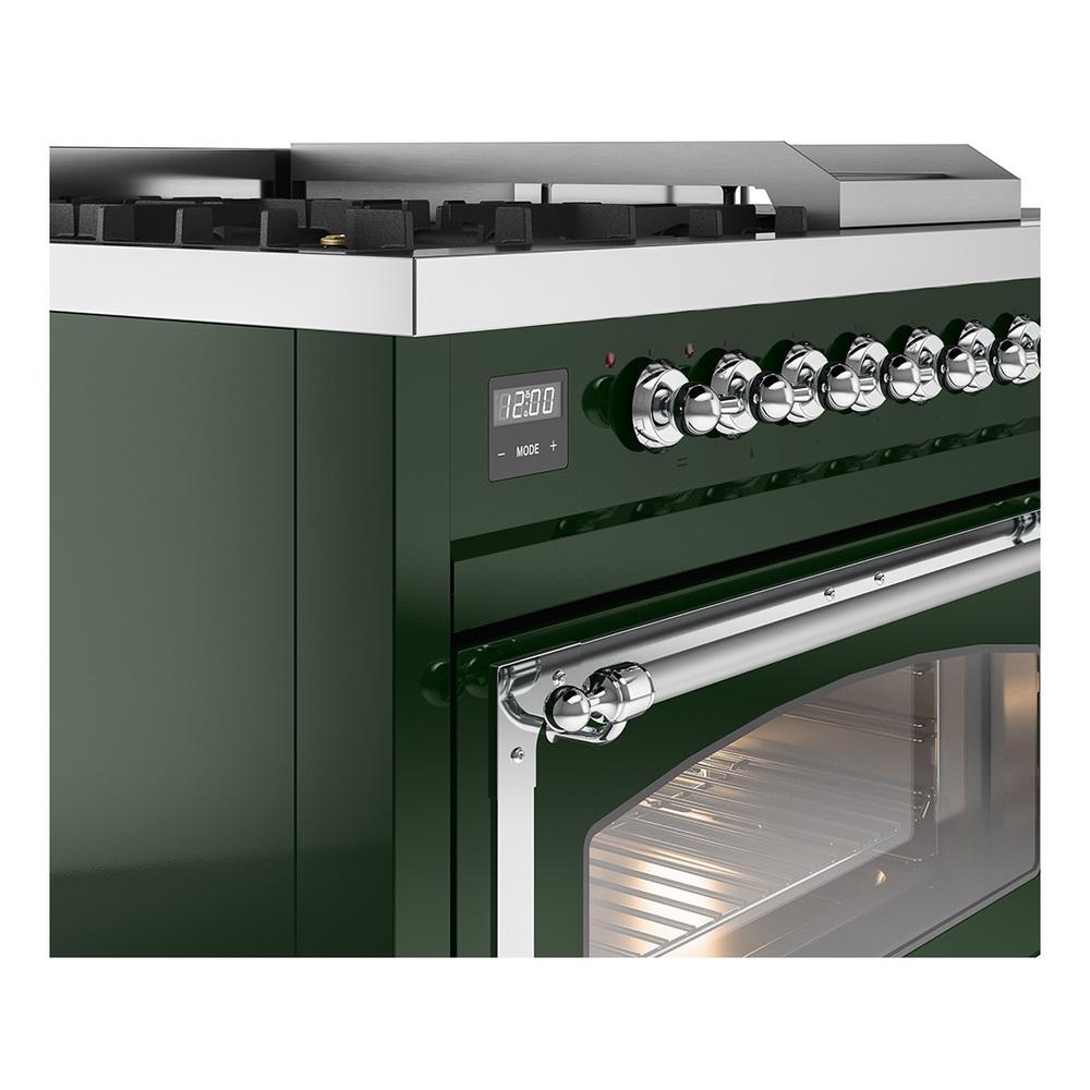 Ilve UN48FSNMPEGCLP Ilve Un48Fsnmpegclp Nostalgie Ii Noblesse 48" Dual Fuel Range (5 Sealed Burners + Griddle + French Top, Liquid Propane, Triple Glass Door, Emerald Green, Chrome)