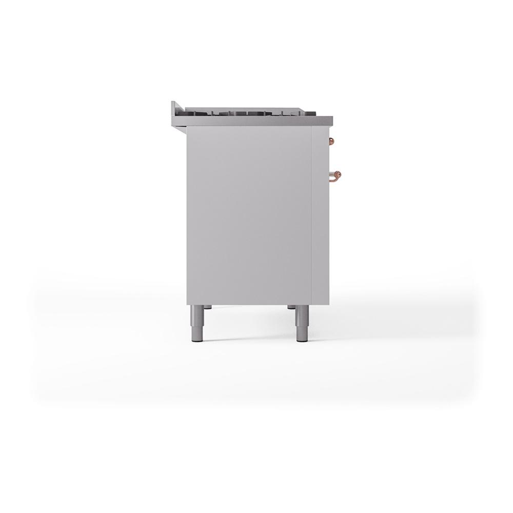 Ilve UN48FSQNMPWHP Ilve Un48Fsqnmpwhp Nostalgie Ii Noblesse 48" Dual Fuel Range (5 Sealed Burners + Griddle + French Top, Natural Gas, Solid Door, White, Copper)