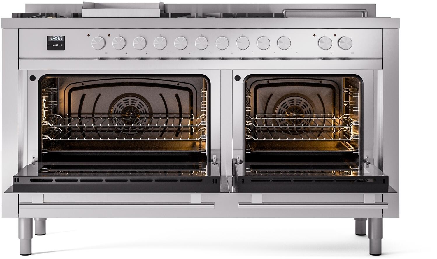 Ilve UP60FSWMPSSLP Professional Plus Ii 60 Inch Dual Fuel Liquid Propane Freestanding Range In Stainless Steel With Trim