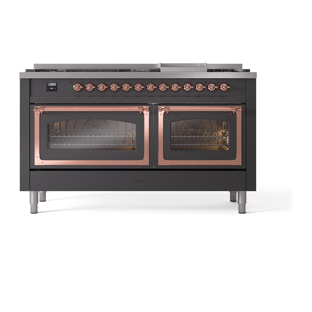 Ilve UN60FNMPMGP Ilve Un60Fnmpmgp Nostalgie Ii Noblesse 60" Dual Fuel Range (9 Sealed Burners + Griddle, Natural Gas, Triple Glass Door, Graphite Matte, Copper)