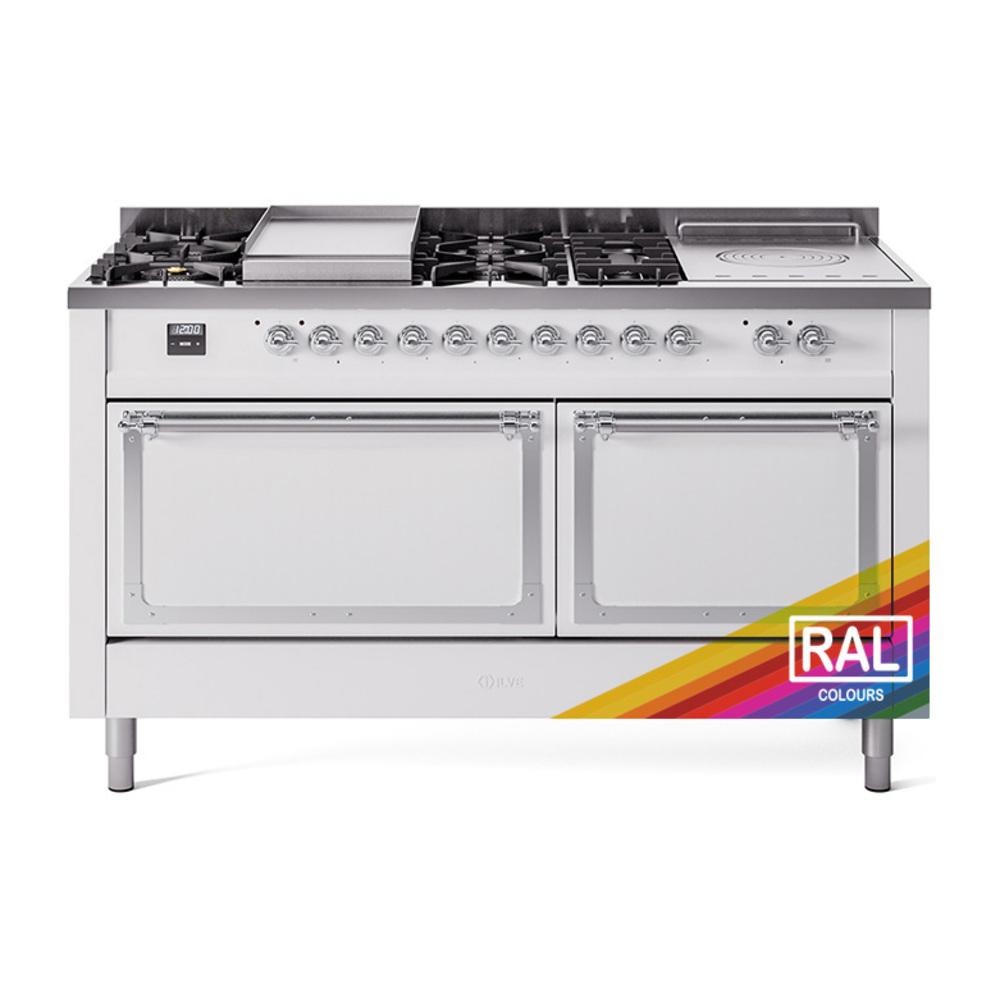 Ilve UN60FSQNMPRACLP Ilve Un60Fsqnmpraclp Nostalgie Ii Noblesse 60" Dual Fuel Range (7 Sealed Burners + Griddle + French Top, Liquid Propane, Solid Door, Ral, Chrome)