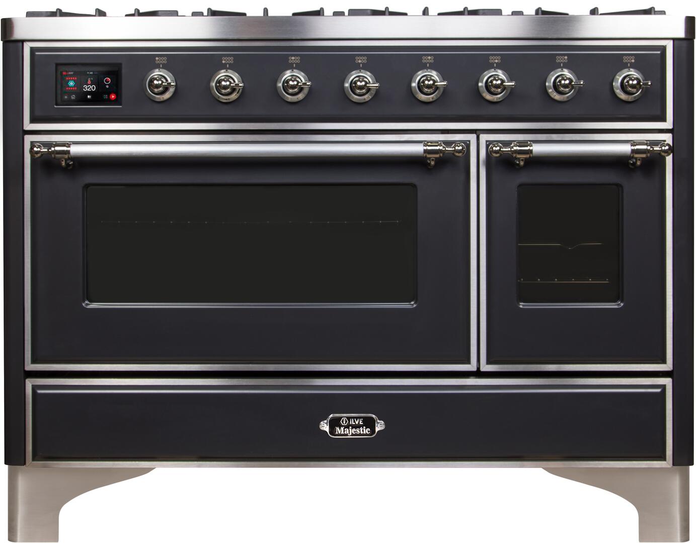 Ilve UM12FDNS3MGCLP Majestic Ii 48 Inch Dual Fuel Liquid Propane Freestanding Range In Matte Graphite With Chrome Trim