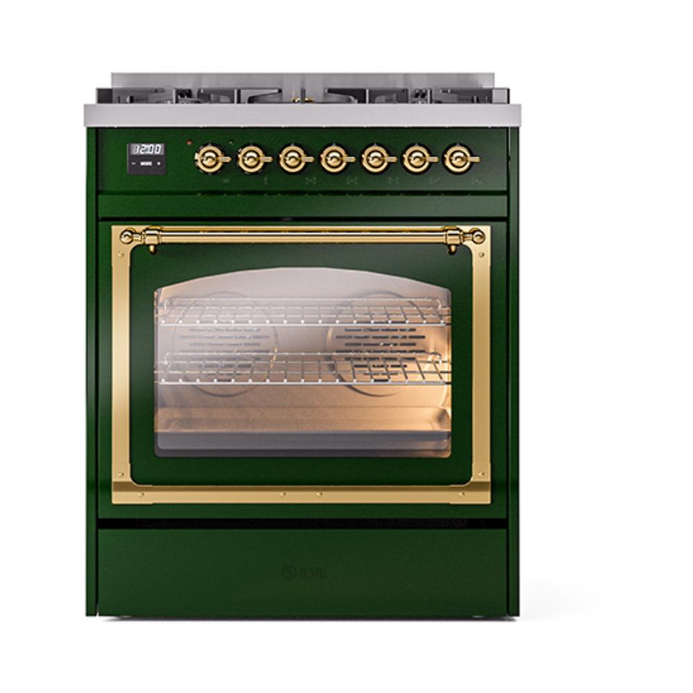 Ilve UN30NMPEGG Ilve Un30Nmpegg Nostalgie Ii Noblesse 30" Dual Fuel Range (Natural Gas, Triple Glass Door, Emerald Green, Brass)