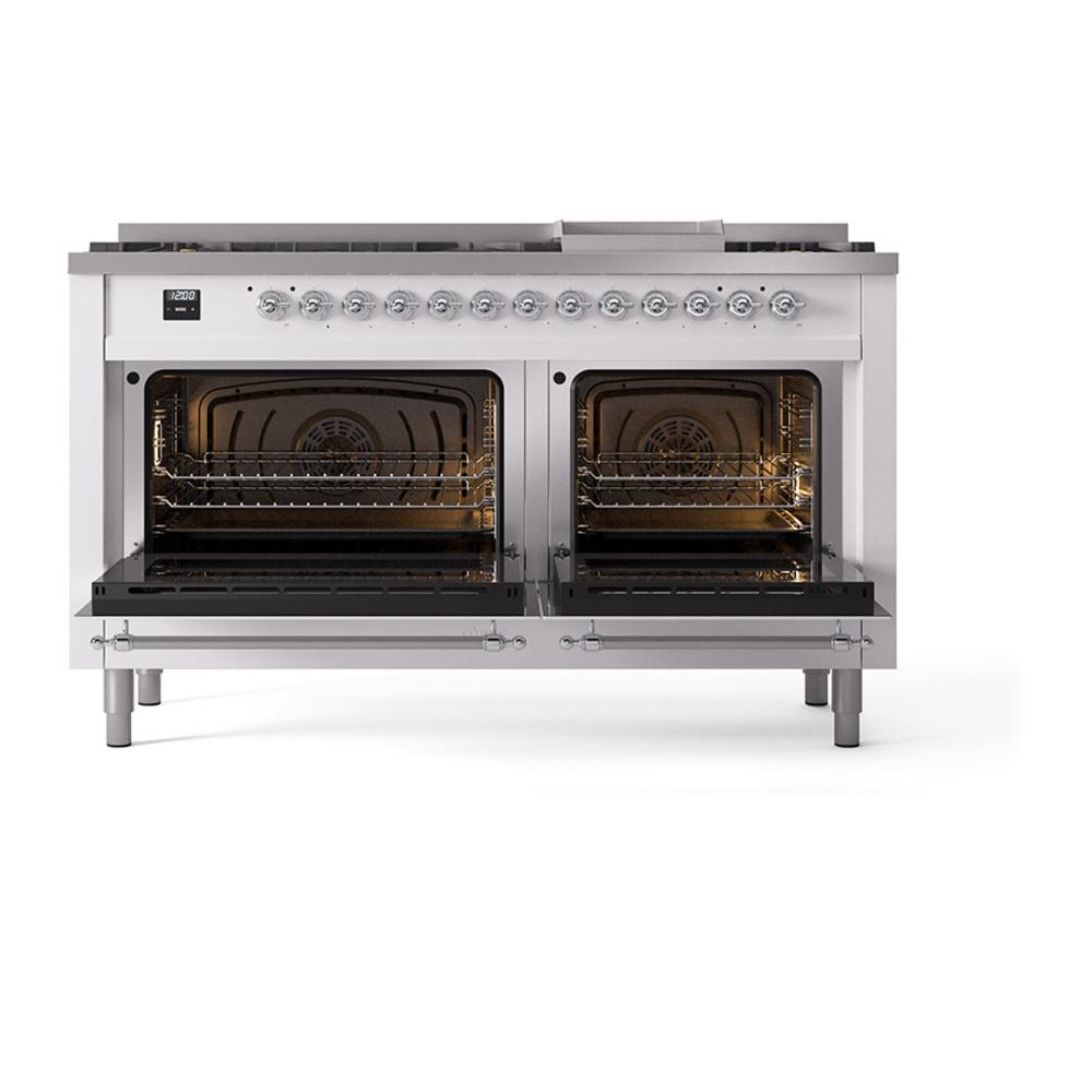 Ilve UN60FQNMPRACLP Ilve Un60Fqnmpraclp Nostalgie Ii Noblesse 60" Dual Fuel Range (9 Sealed Burners + Griddle, Liquid Propane, Solid Door, Ral, Chrome)