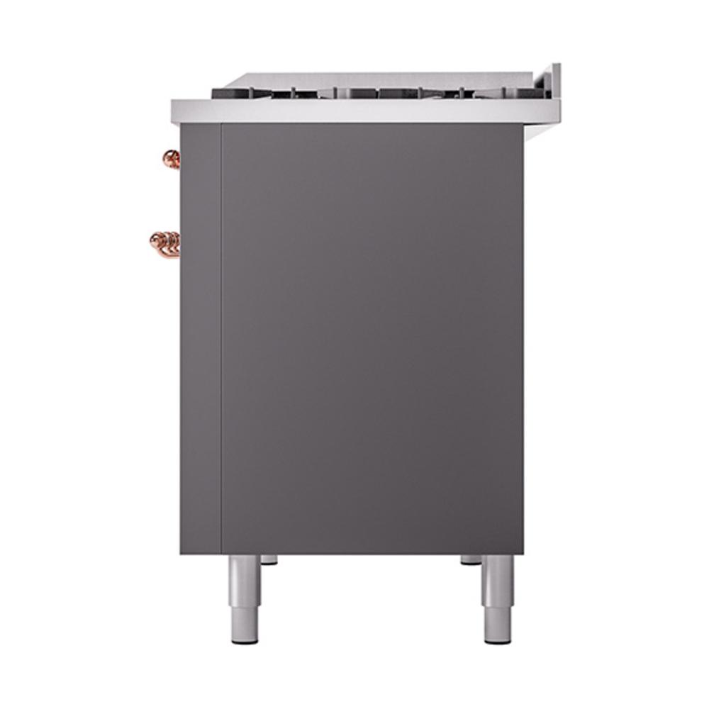 Ilve UN48FQNMPMGPLP Ilve Un48Fqnmpmgplp Nostalgie Ii Noblesse 48" Dual Fuel Range (8 Sealed Burners + Griddle, Liquid Propane, Solid Door, Graphite Matte, Copper)