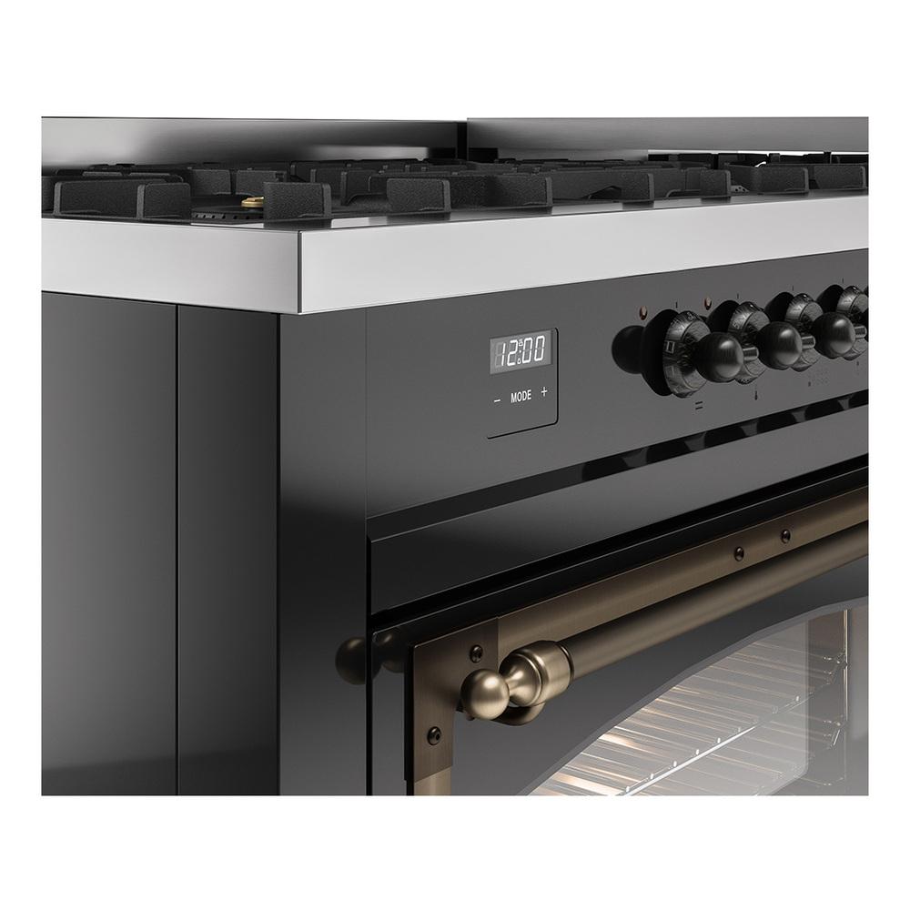 Ilve UN60FNMPBKB Ilve Un60Fnmpbkb Nostalgie Ii Noblesse 60" Dual Fuel Range (9 Sealed Burners + Griddle, Natural Gas, Triple Glass Door, Glossy Black, Burnished)